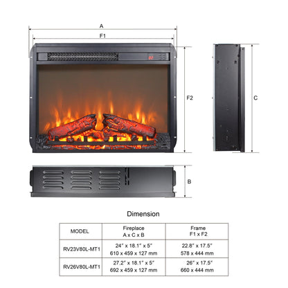 23 Inch Electric Fireplace Insert, Recessed Wall Mounted Electric Fireplace, Ultra Thin Heater with Log Set and Realistic Flame, Overheating Protection, CSA/UL Certification