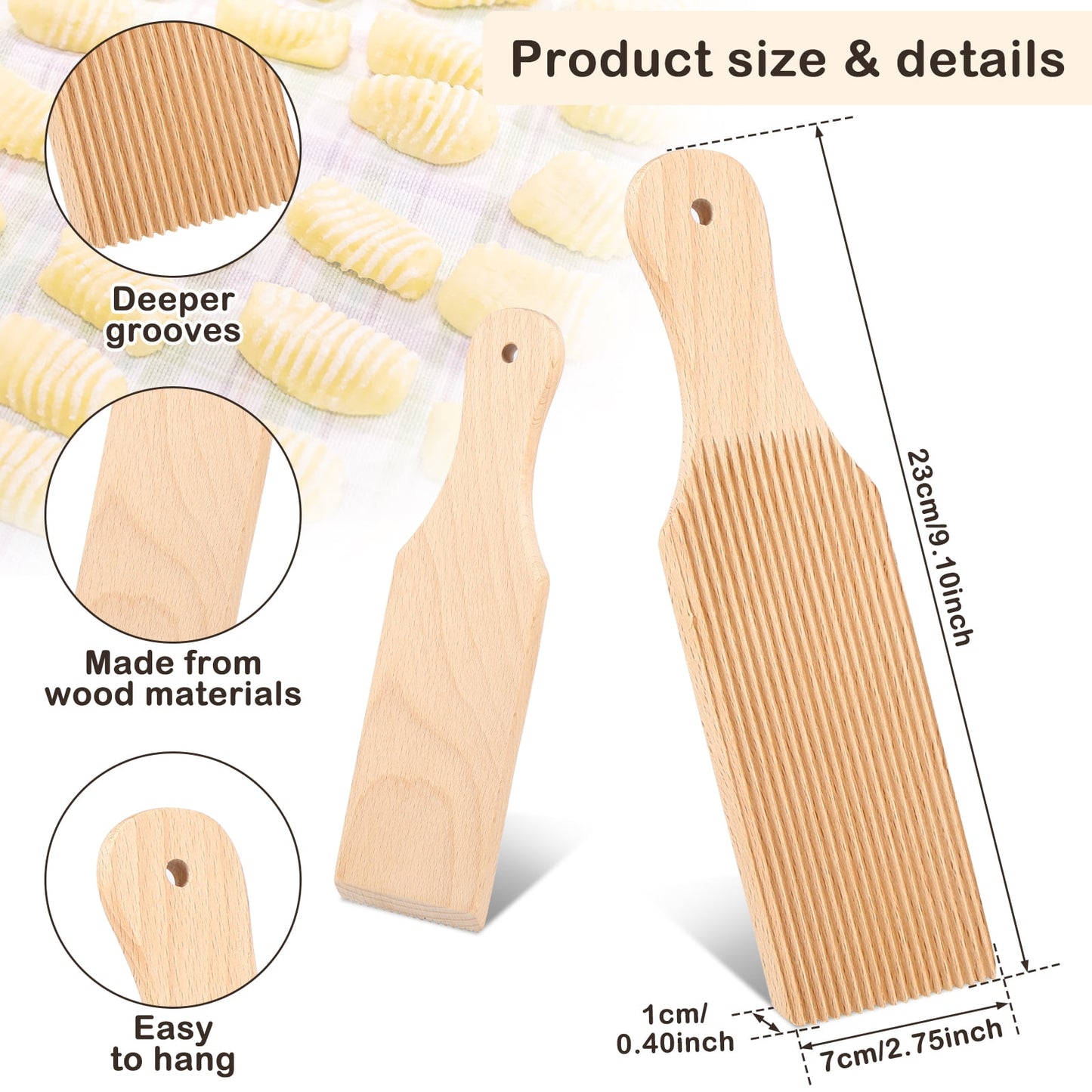 2 Pcs Wooden Gnocchi Board Butter Paddles 9.1 x 2.8 Inches Spaghetti Macaroni Pasta Board Practical Gnocchi Maker Homemade Pasta Making Tools for Home Kitchen Festival Restaurant