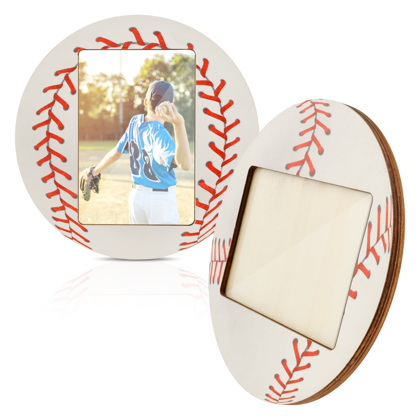 2 Pcs Sport Picture Frame Baseball/Soccer Wood Photo Frame Sport Themed Tabletop Picture Frame Horizontal and Vertical Photo Picture Frame Decorative Desktop Picture Frame for Men Athletes Teams