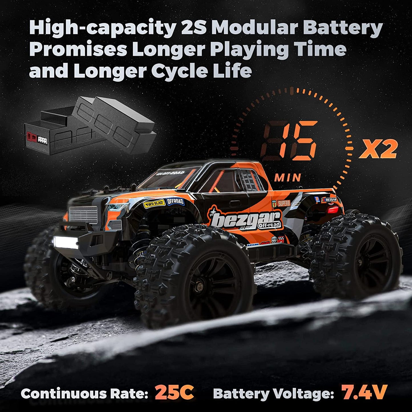 YCFUN 30+KMH 4WD High Speed Remote Control Cars, 1:16 Waterproof RC Monster Trucks for Boys and Adults, w/ Two Batteries