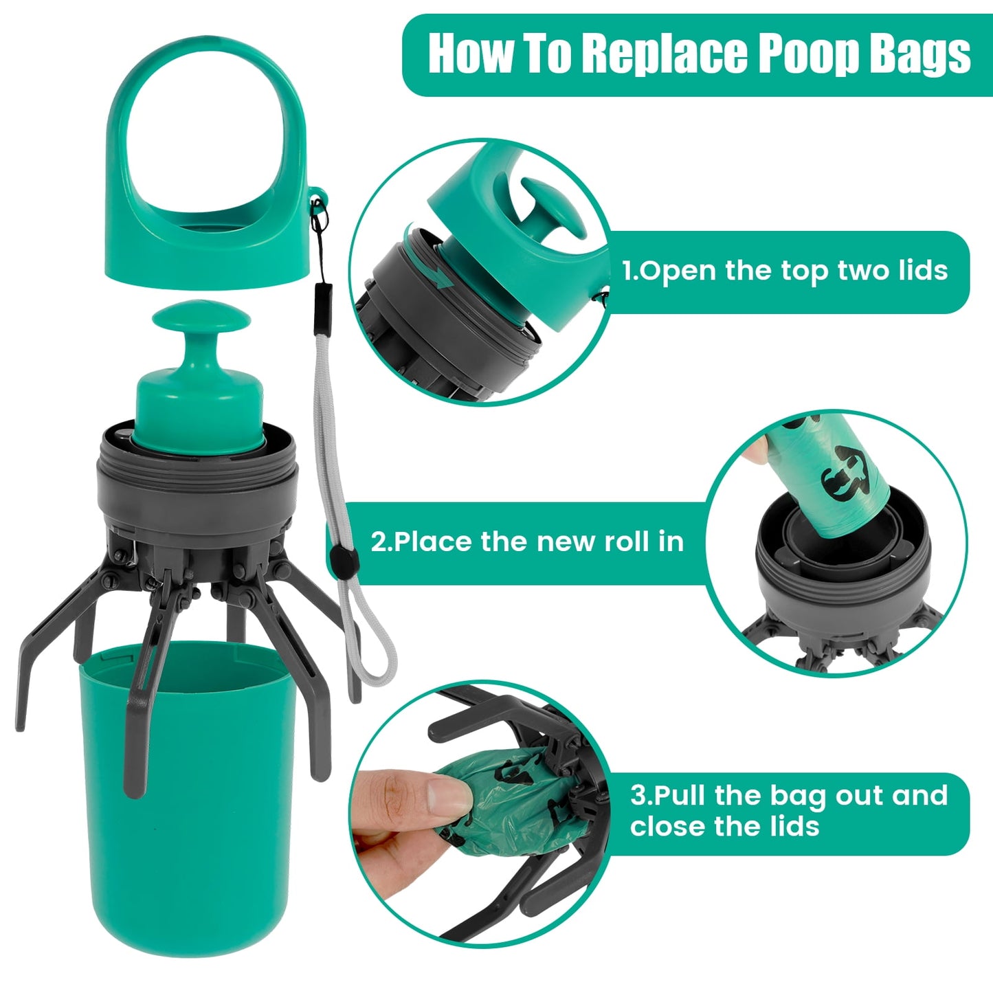 Dog Pooper Scooper Portable Claw Poop Scooper with Built-In Poop Bag Dispenser Lightweight Pet Waste Pick-up Cleaner Handheld Pet Poop Grabber for Small Medium and Large Dogs Walking