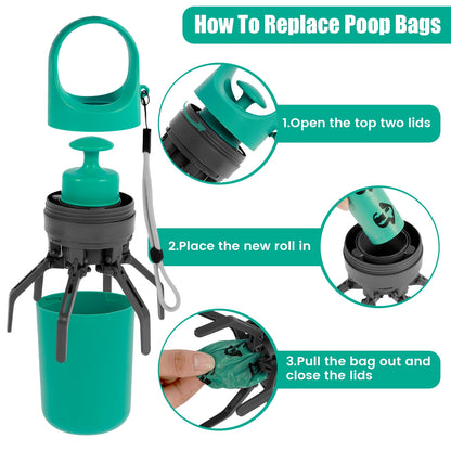 Dog Pooper Scooper Portable Claw Poop Scooper with Built-In Poop Bag Dispenser Lightweight Pet Waste Pick-up Cleaner Handheld Pet Poop Grabber for Small Medium and Large Dogs Walking