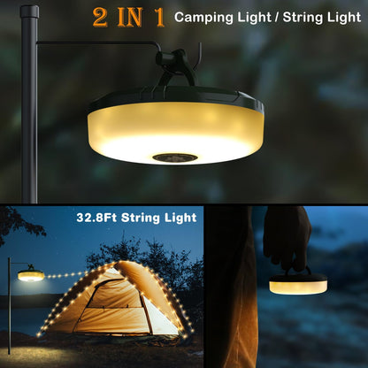 2 In 1 Outdoor Camping Light String With 8 Lighting Modes (32.8ft), 30 Seconds Fast Recovery, Durable Waterproof, usb Rechargeable for Camping and Hiking