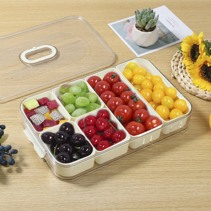 Austok Divided Serving Tray with Sealing Lid Timer 6 Compartment Snackle Box Container Snack Plattersompartment Box with Draining Baskets Clear Organizer for Candy Fruits Nuts Snacks