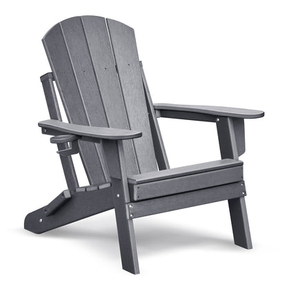 ATR ART to REAL Foldable Adirondack Chair Weather Resistant, Outdoor HDPE Lawn Chair with Cup Holder, Dark Grey