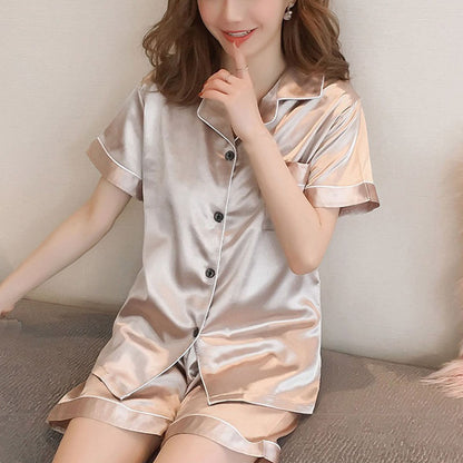 ZZwxWA Womens Silk Satin Pajamas Loungewear Two-Piece Sleepwear Button-Down Floral Pj Set Womens Pajamas Solid Lapel 2-piece Homewear Nightwear Outfits