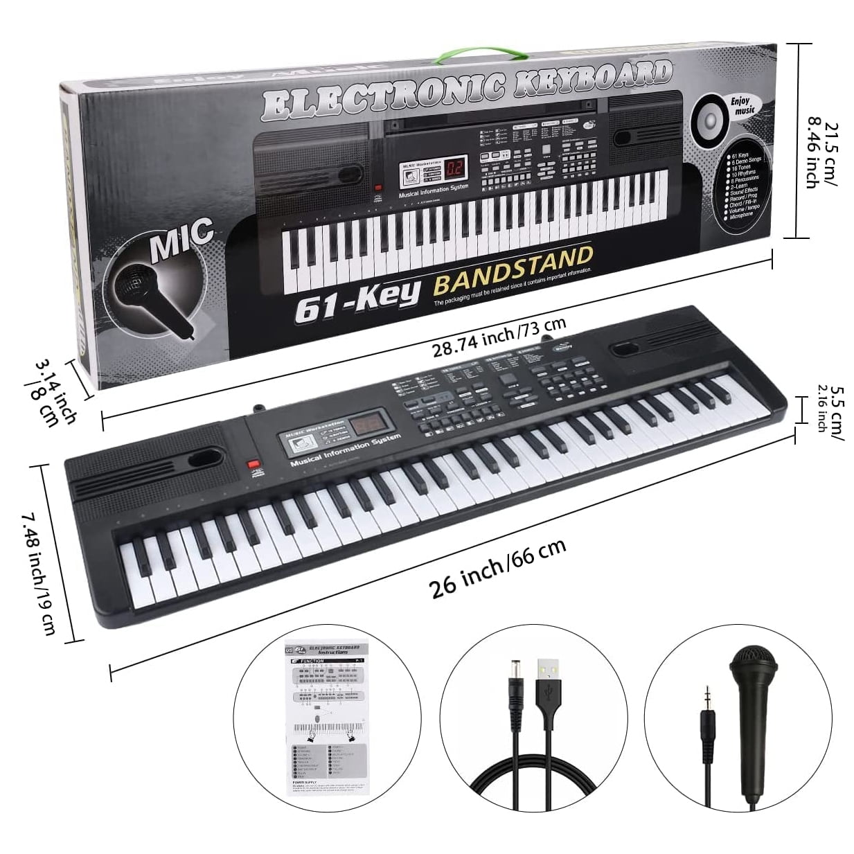 AIMEDYOU Kids Piano Keyboard, 61 Keys Multi-Function Electronic Keyboard Educational Toy, Portable Keyboard Piano with Microphone Musical Instrument for Kids Beginners Girls Boys