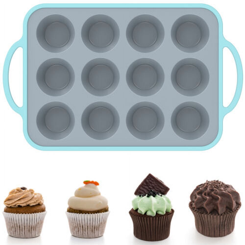 Wekvgz Silicone Muffin Pan 12-Cavity Mini Cupcake Pan Stackable Muffin Baking Mold Non-Stick Muffin Baking Tray Dishwasher Safe Cupcake Baking Tin Temperature Resistant Silicone Cupcake Pan for Home