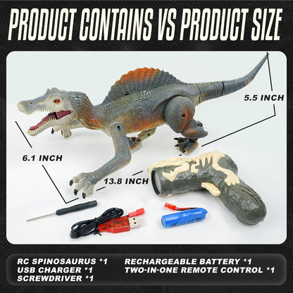 YCFUN Remote Control Dinosaur Toys for Kids Boys Girls Age 3+, RC Walking Robot Light Control Dinosaur, w/ Spray Sound