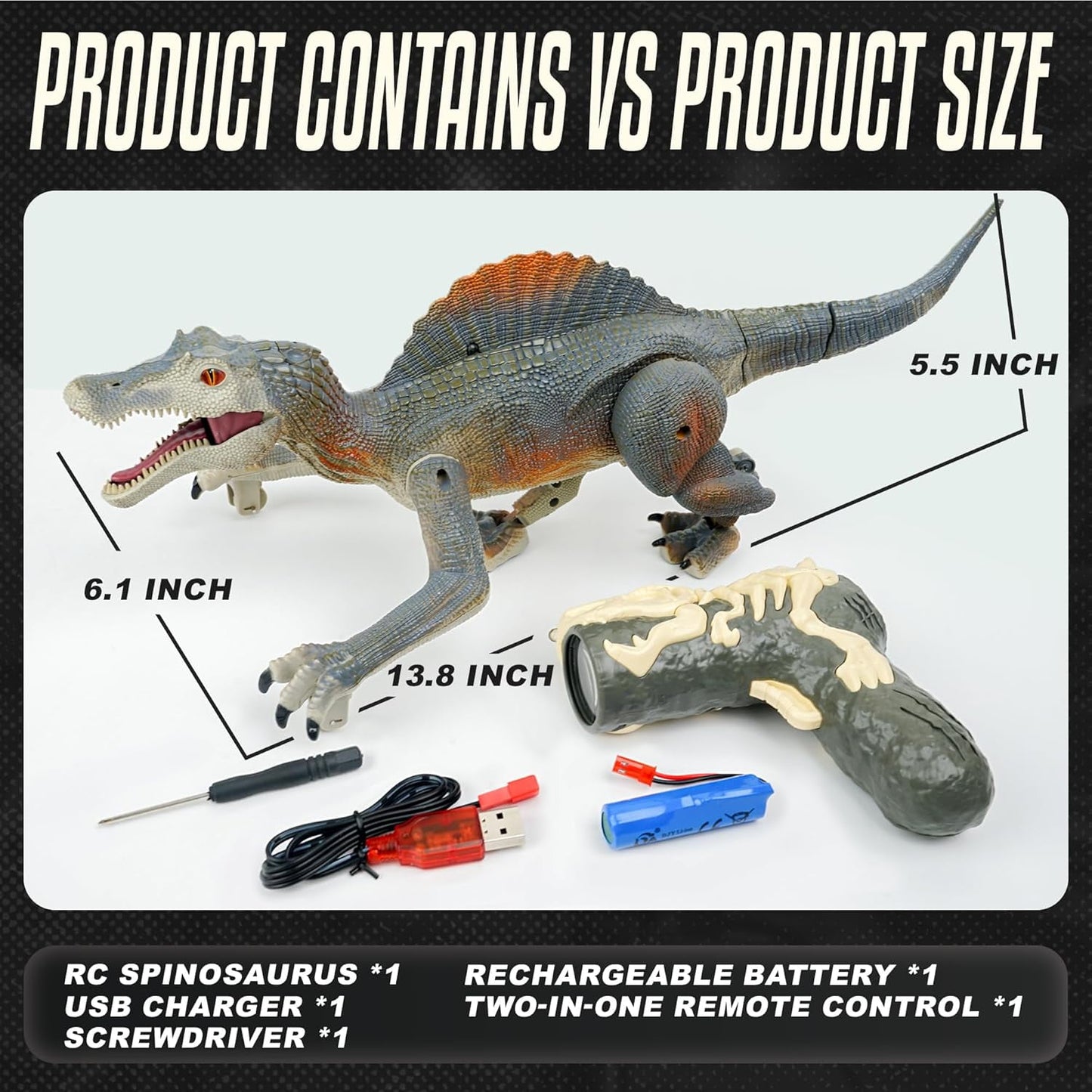 YCFUN Remote Control Dinosaur Toys for Kids Boys Girls Age 3+, RC Walking Robot Light Control Dinosaur, w/ Spray Sound