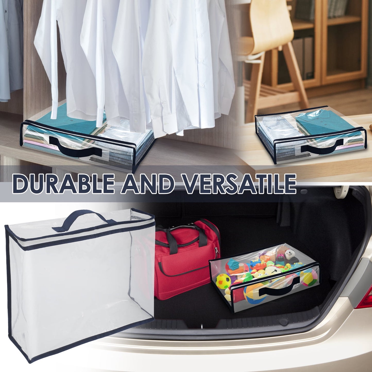 6 Packs Clear PVC Organizing Bags Zippered Closet Square Storage Bags Waterproof Blankets Storage Bags Dustproof Bed Sheet Storage Bag 15.7x11.8x3.9 Inch Clear Storage Bags with Handle