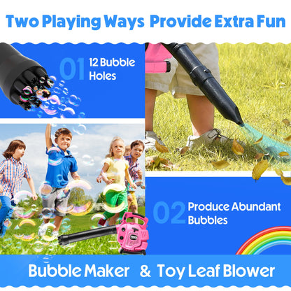 YCFUN 2-in-1 Bubble Machine Toy Leaf Blower, Pretend Play Garden Toys for Kids Toddlers Girls Boys, Pink