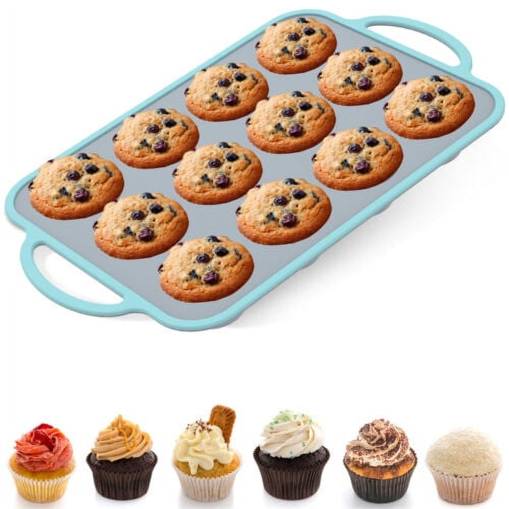 Wekvgz Silicone Muffin Pan 12-Cavity Mini Cupcake Pan Stackable Muffin Baking Mold Non-Stick Muffin Baking Tray Dishwasher Safe Cupcake Baking Tin Temperature Resistant Silicone Cupcake Pan for Home