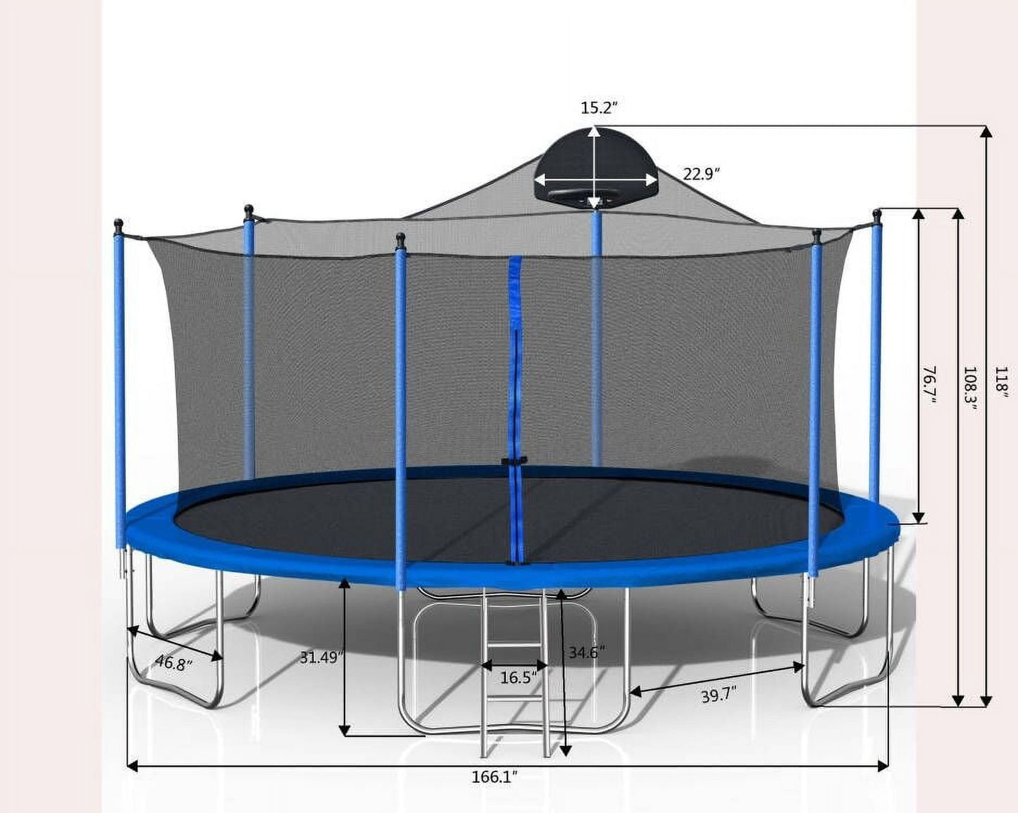 14FT Trampoline for Adults & Kids with Basketball Hoop, Outdoor Trampolines with Ladder and Safety Enclosure Net, 240 LBS Capacity, Powerful Bouncing Experience with Waterproof Mat