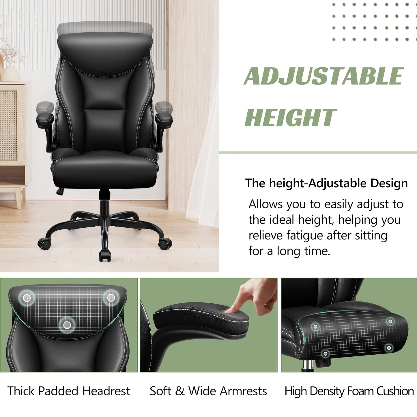 Coolhut Executive Office Chair, Big and Tall Office Chair 500LBS Wide Seat Ergonomic Computer Desk Chair High Back Executive Leather Chair Adjustable Task Chair Lumbar Back