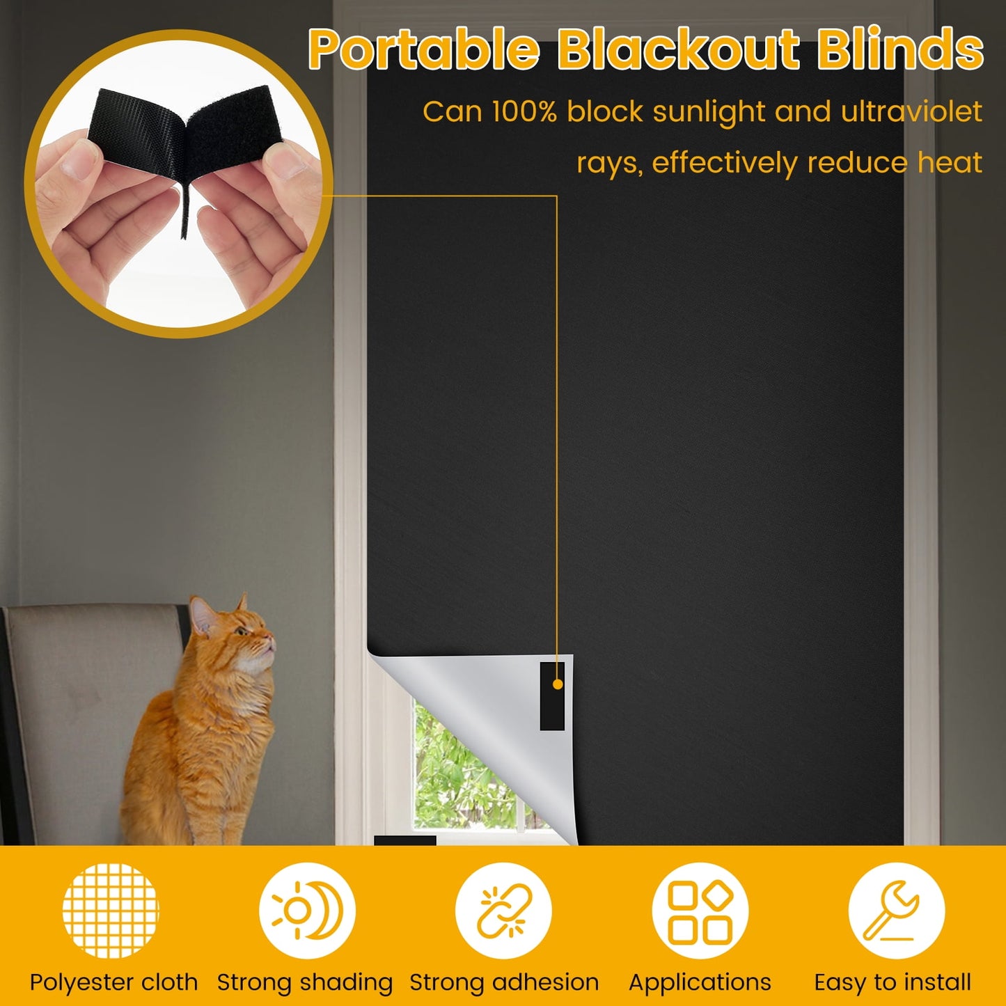 Blackout Blinds 118 x 57 Inch Blackout Curtains for Window No Drill Blackout Shades Film Portable DIY Black Out Curtains with Tapes for Bedroom Baby Nursery Dorm Room Office or Travel Use