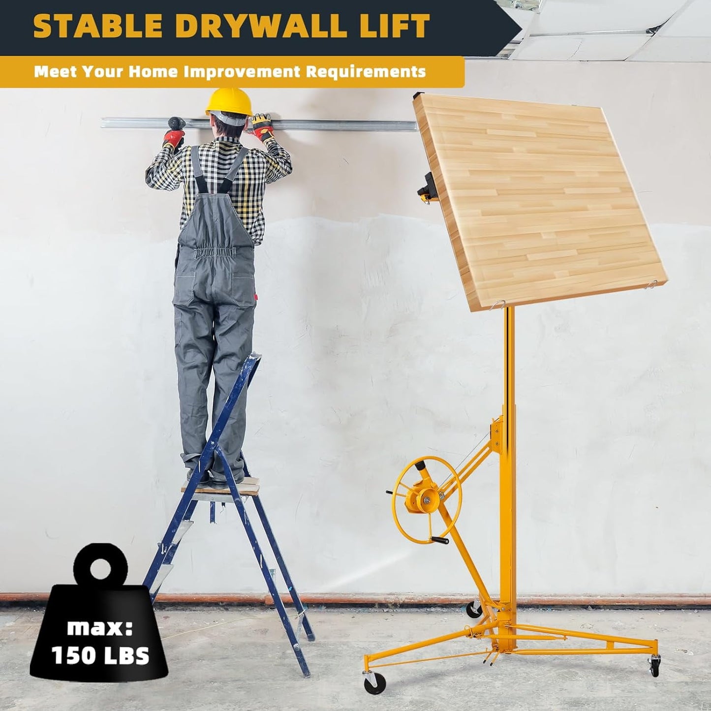 ZIVACATE Drywall Lift 11FT,Yellow,360° Adjustable Drywall Jack Lift for Ceiling for Home Improvement