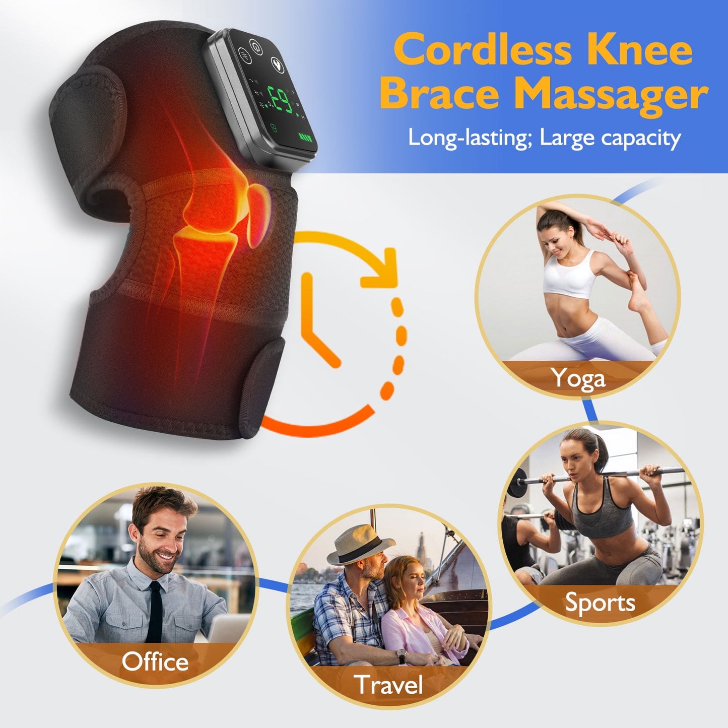 Cordless Knee Massager - Knee, Shoulder & Elbow Brace with Heating and Massage, 3 in 1 Heating Pads,Black