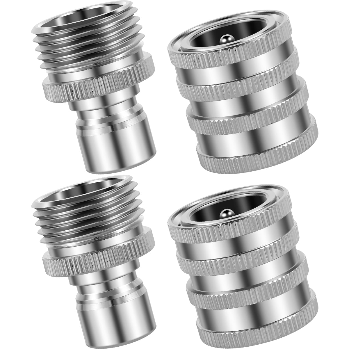 4Pcs Garden Hose Quick Connector Stainless Steel Water Hose Fitting 3/4inch Male and Female Pressure Washer Pump Adapter No Leak Garden Hose Connect Fitting for Faucet