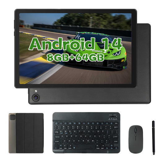 AEEZO Android 14 Tablet 10.1 inch Tablet,8GB+64GB ROM,WiFi 6,Bluetooth 5.0,5MP + 8MP Black+Keyboard & Mouse Set Black