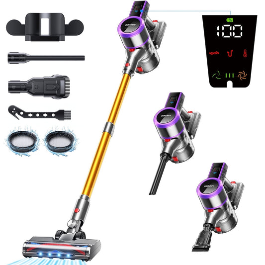 ARFUEE Lightweight Upright Cordless Vacuum Cleaner, 45000Pa/60min, LED Display/1.5L Cup - Gold