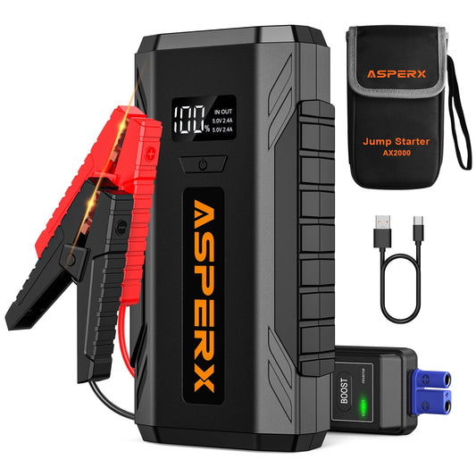 ASPERX Car Jump Starter,2000A Peak Portable Jump Box for Car up to 8.0L Gas or 6.5L Diesel Engine, 12V Battery Power Booster with LED Light