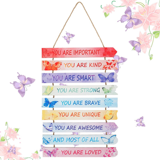 Adifare Inspirational Phrase Wall Art Butterfly Inspirational Quote Wall Art Butterflies Hanging Inspirational Signs Wall Decor for Kids Girls Bedroom