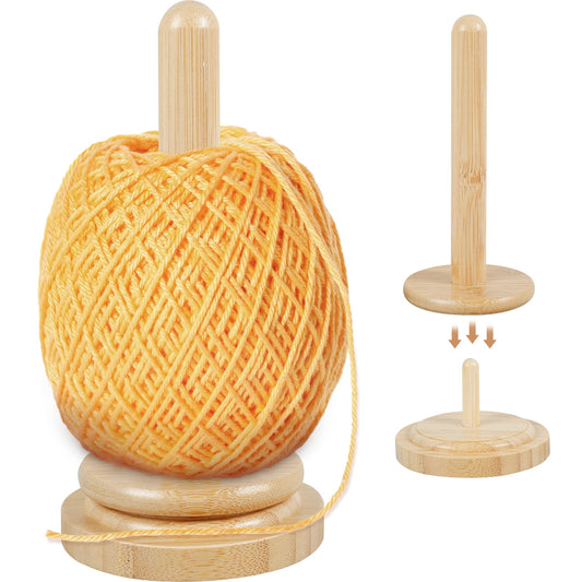 Adifare Wooden Yarn Holder Rotatable Bamboo Yarn Skein Spinner Revolving Yarn Ball Stand Smooth Yarn Ball Holder Dispenser Crochet Accessory for Knitting Crocheting Yarn