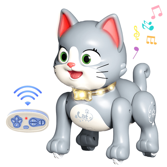 Adofi Remote Control Robot Pet, RC Stunt Toy Cat for Kids, Voice Robot Cat Toys with Programmable Interactive & Smart Dancing, Electronic Pets Toys for ages 5-7-Gray Cat