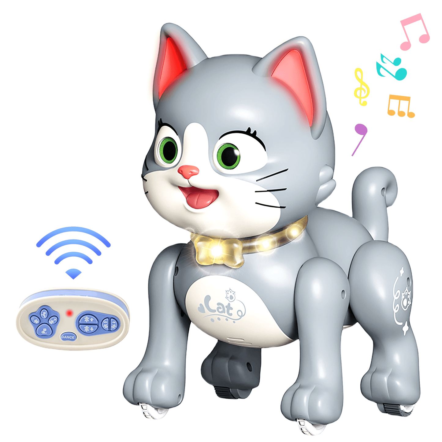 Adofi Remote Control Robot Pet, RC Stunt Toy Cat for Kids, Voice Robot Cat Toys with Programmable Interactive & Smart Dancing, Electronic Pets Toys for ages 5-7-Gray Cat