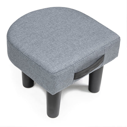 Allinside Ottoman Footstool with Handle, D-Shaped Linen Footrest, 9.5" H Rectangular Shoe Seat Step Stool, Soft Sponge Foot Stool for Living Room, Bedroom, Couch, Entryway (Grey)