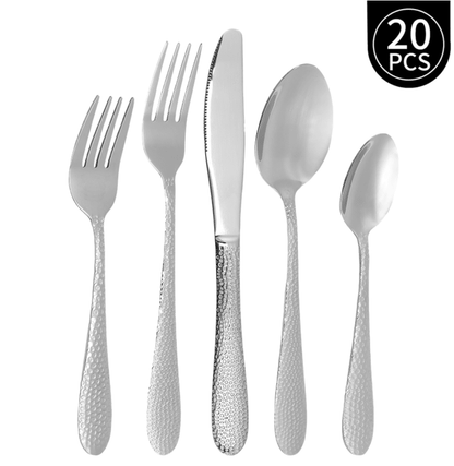 Austok 20 Pieces Silverware Set Service for 4, Stainless Steel Flatware Set, Mirror Polished Cutlery Utensil Set, Smooth Edges Forks Knives and Spoons Set, Dishwasher Safe, Silver