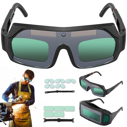 Auto Darkening Welding Glasses Solar Powered Welding Goggles Protective Safety Welding Mask Anti-Glare True Color Eye Protection Welding Glasses with 10 Lenses for Gas Welding MIG