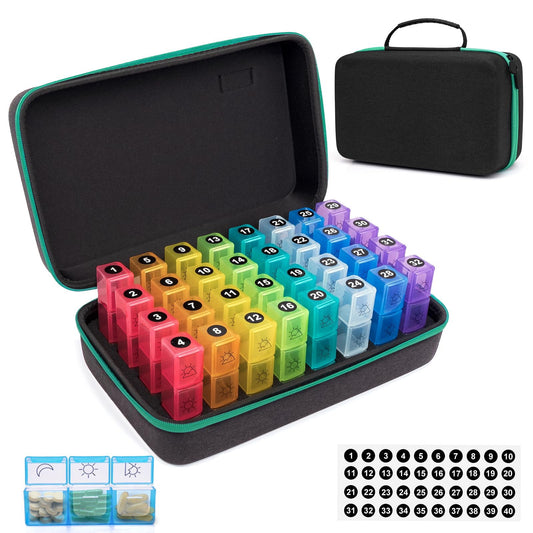 BEFUNZL Monthly Pill Organizer 3 Times a Day, Travel Pill Box Organizer with 32 Compartments, Month Pill Box Organizer