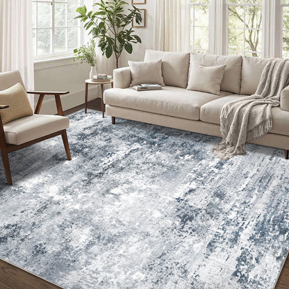 BERTHMEER 5'x7' Blue Area Rugs for Living Room Bedroom Dining Room Farmhouse Modern Abstract Contemporary Rugs Machine Washable non-slip