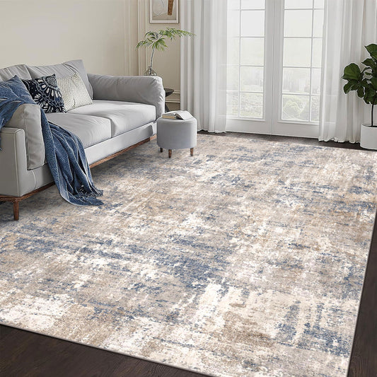 BERTHMEER 6'x9' Blue Abstract Area Rugs for Living Room Bedroom Dining Room Office Farmhouse Distressed Machine Washable Non-slip