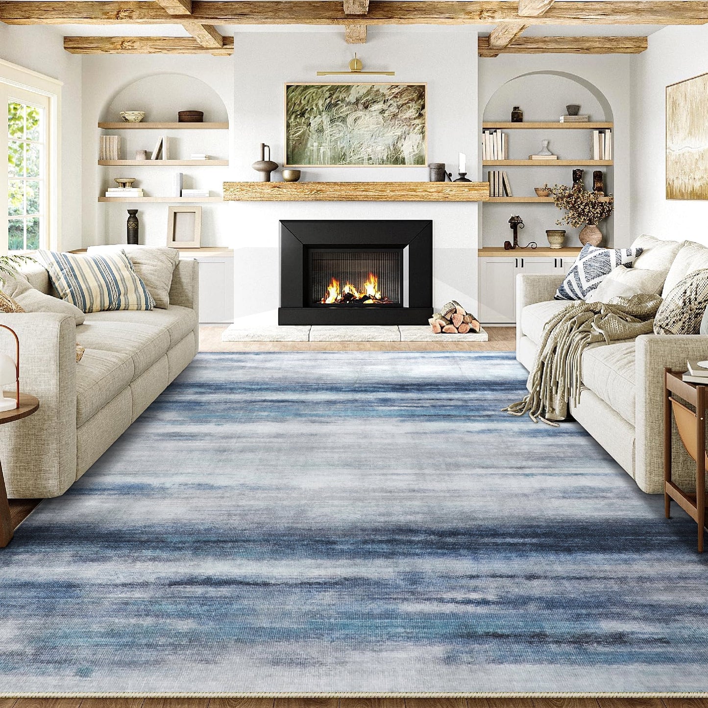 BERTHMEER 8'x10' Large Stripe Area Rugs Modern Abstract Rugs for Living Room Bedroom Dining Room Farmhouse Machine Washable Non-slip, Blue