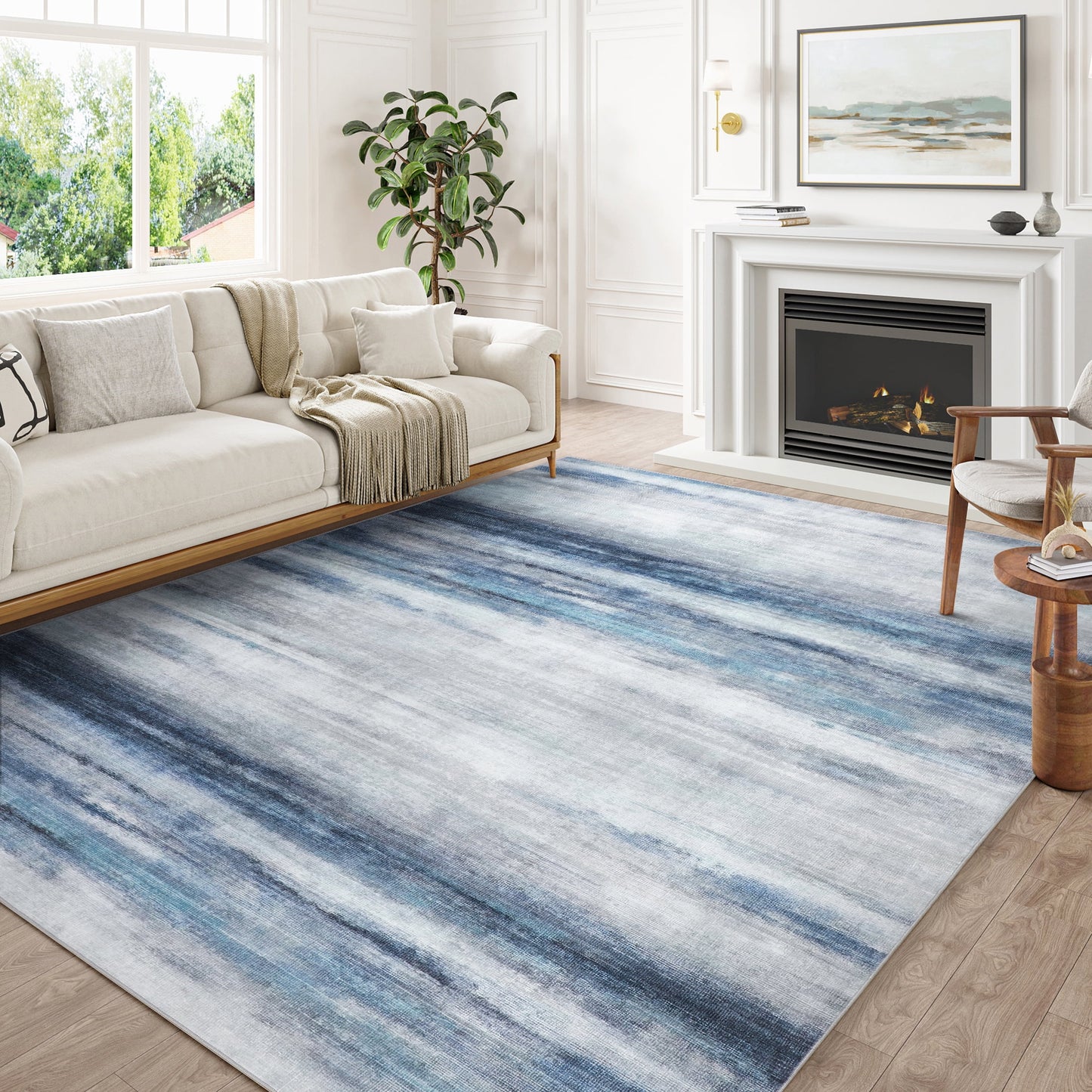 BERTHMEER 8'x10' Large Stripe Area Rugs Modern Abstract Rugs for Living Room Bedroom Dining Room Farmhouse Machine Washable Non-slip, Blue