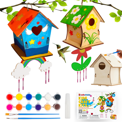 Bird House, YCFUN 2 Pack Birdhouse Outdoor with Paint Strips, Arts and Crafts Unpainted Wood DIY Bird Houses Toys for Girls Boys