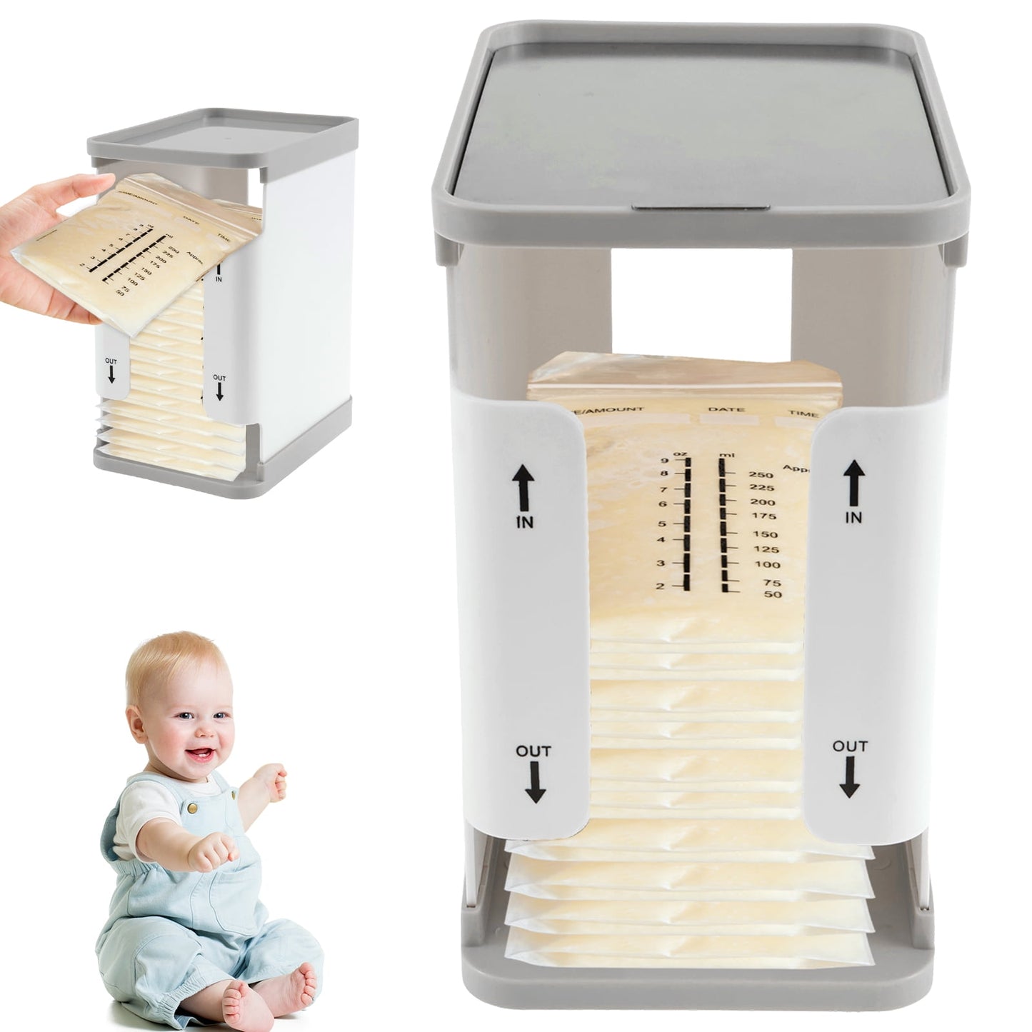 Breast Milk Storage Tower - Convenient Storage for Milk Freezer Bags - Efficiently Store Milk in Freezer Organizer Tower - Breast Milk Storing Containers for Up to 60oz Milk