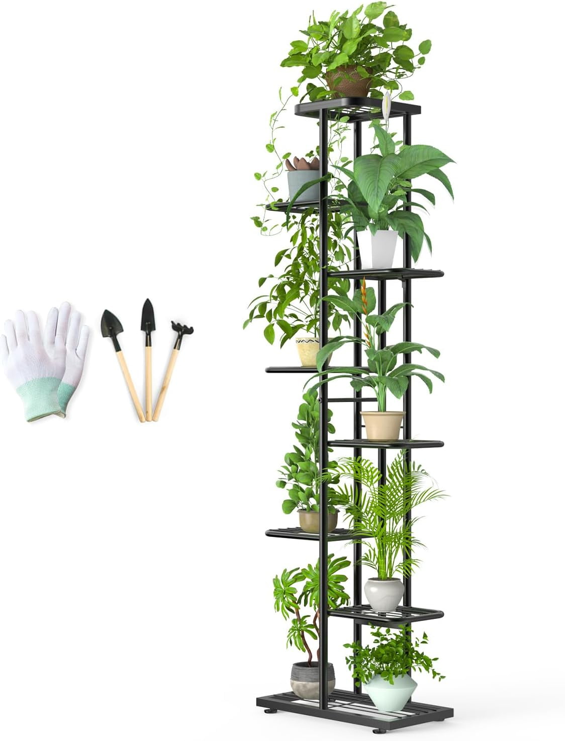 BueDeHai 8 Tier 9 Potted Metal Plant Stand Indoor, Black Plant Shelf Outdoor Flower Pot Holder Display Rack for Patio