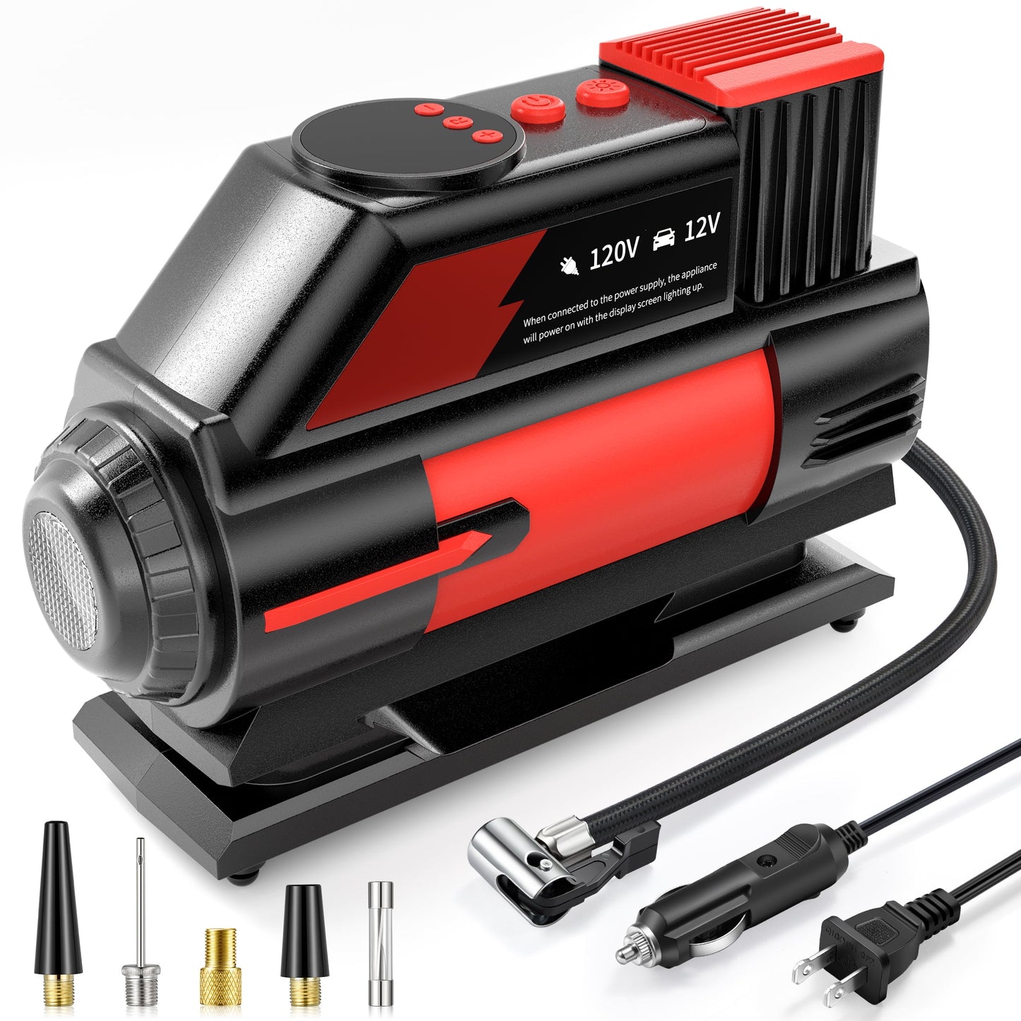 CARLUCK Tire Inflator Air Compressor, Portable DC/AC Air Pump for Car Tires w/Auto Shut-Off, 12V DC/110V AC