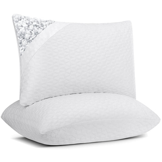 COOKEY Cooling Shredded Memory Foam Pillows,Queen Size Bed Pillow Set of 2 for Side Back Stomach Sleepers.