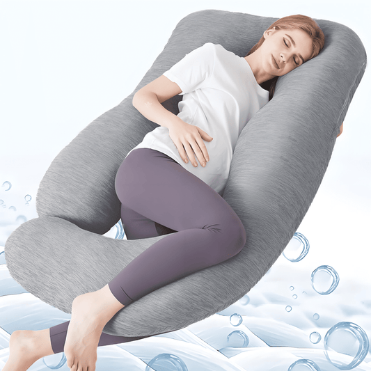 COOKEY Pregnancy Pillow with Cooling Cover,U Shaped Full Body Maternity Pillows for Sleeping,59inch,Gray