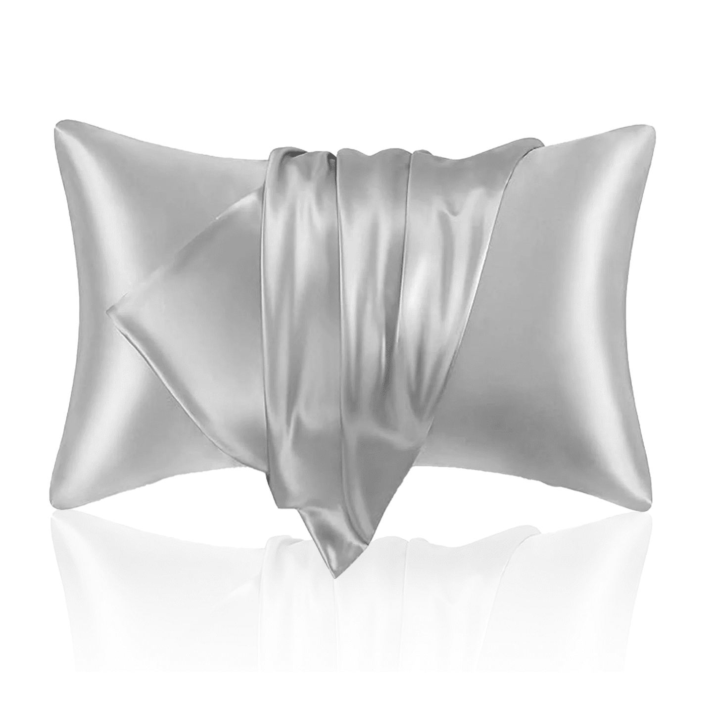 COOKEY Satin Pillowcases 2 Pack with Envelope Closure, Silver Gray Silky Queen Pillow Cover 20×30 inch.