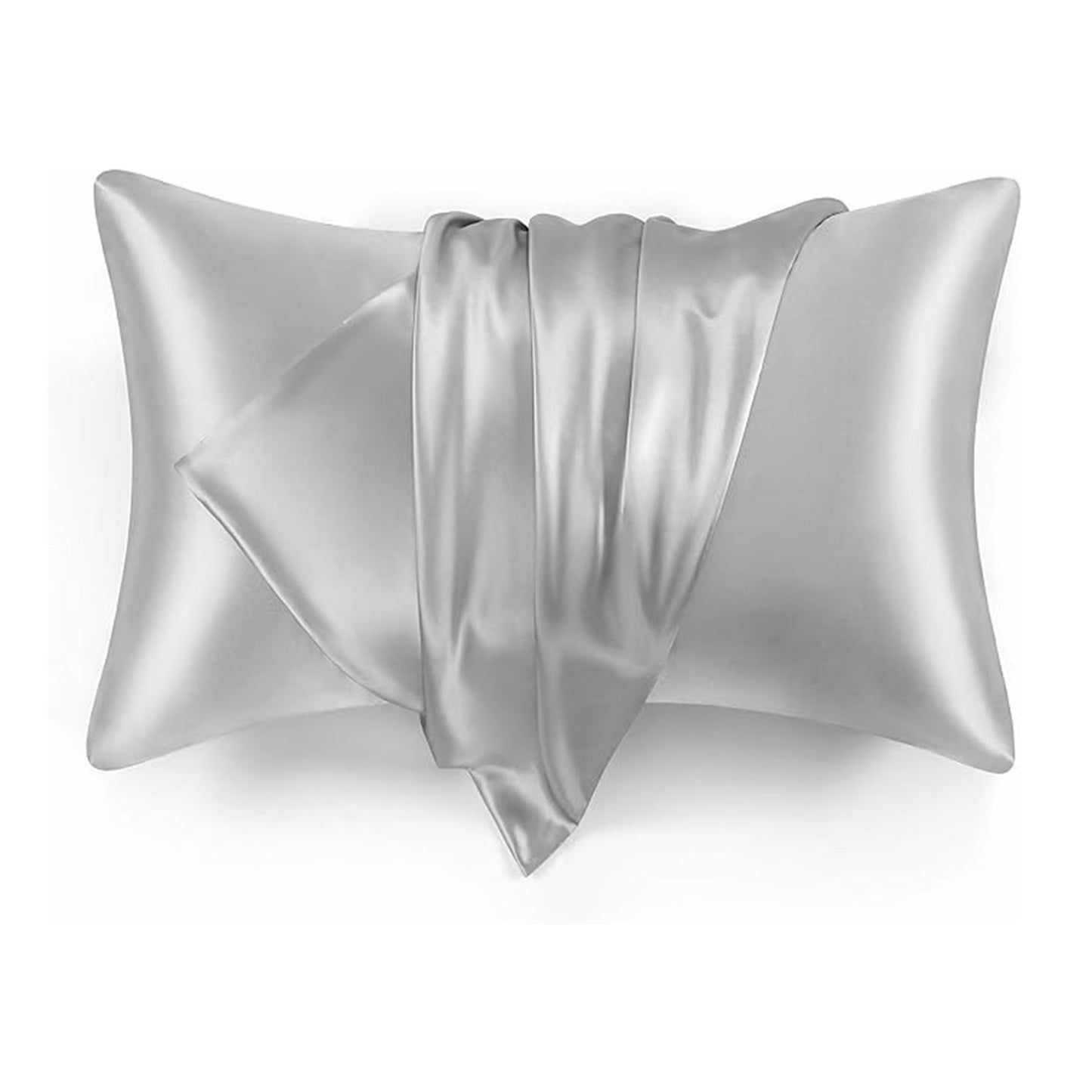 COOKEY Satin Pillowcases 2 Pack with Envelope Closure, Silver Gray Silky Queen Pillow Cover 20×30 inch.