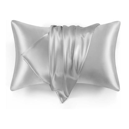 COOKEY Satin Pillowcases 2 Pack with Envelope Closure, Silver Gray Silky Queen Pillow Cover 20×30 inch.