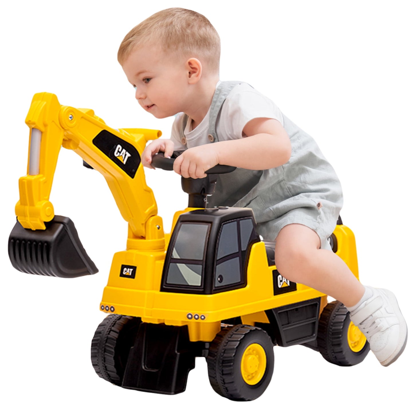 Caterpillar Excavator Truck Kids Toys with Anti-Slip Wheels, Realistic Driver's Cab, and Storage Space, Yellow, Polypropylene for boys gilrs 1-3 Year Olds