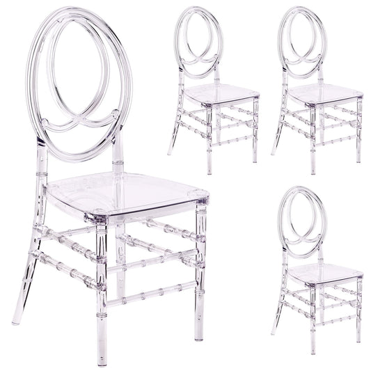 Clear Chairs, Modern Dining Chair Set of 4, Transparent Banquet Ghost Chair, 17.5" High Modern Accent Side Desk Chairs with Oval High-Back, Stacking Dining Chairs for Weddings, Banquets, Events