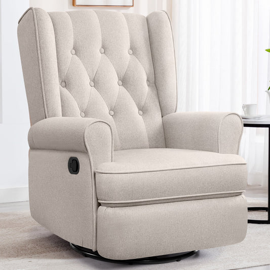 CoolHut 360-Degree Swivel Glider Recliner Chair, Rocking Chair with Ergonomic Design, Armrests, and Decorative Button Accents. Modern, Classic Single Sofa, Beige